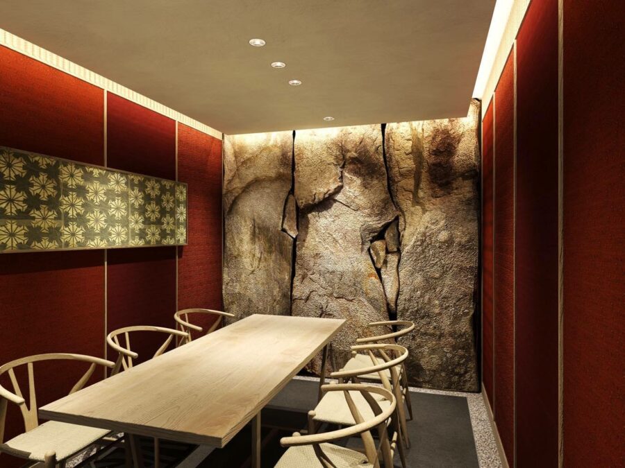 商業・店舗空間の擬岩モルタル施工事例｜ロックワーク・エイジング塗装