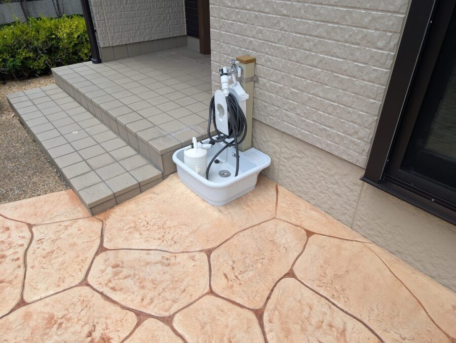 四日市市 外構リフォーム 水栓柱とスタンプ仕上げ