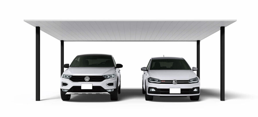 施工後の正面外観。構造美を感じさせるデザイン。