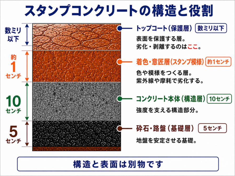 スタンプコンクリートは複数の層で構成されている仕上げの仕組み